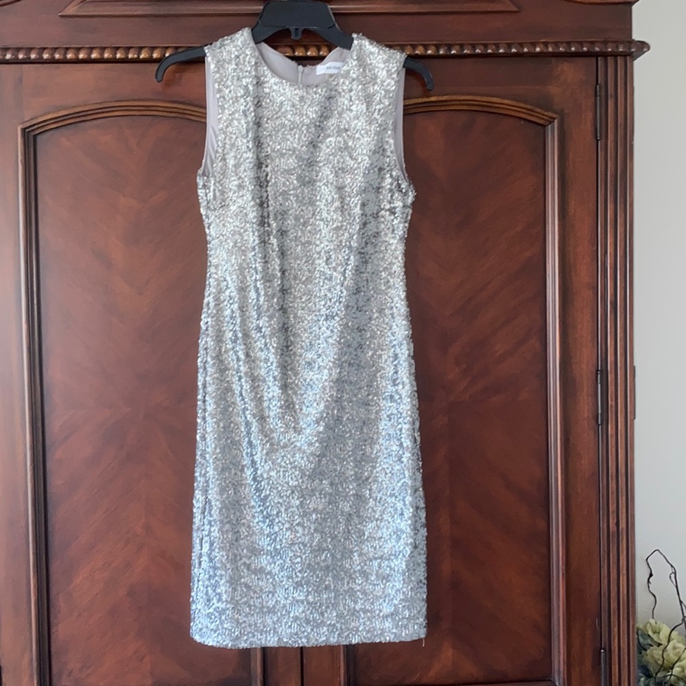 Calvin Klein Silver Sequined Dress - Size 2